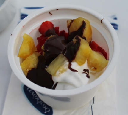 Замороженный йогурт с шоколадом и свежими фруктами